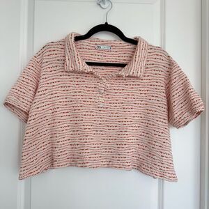 ZARA | knit crop polo top